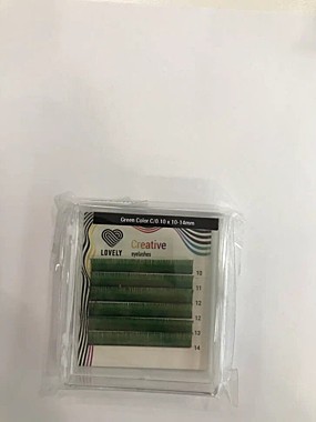 Ресницы зелёные (green) Lovely MINI - 6 линий - MIX C 0.10 10-14мм