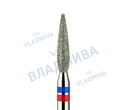 Бор пламя закругленное, ГИБРИД с алмаз. напылением, красно-синее, D: 2,3 мм, L: 10 мм