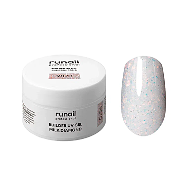 9870 Моделирующий УФ-гель светоотражающий BUILDER UV GEL MILK DIAMOND, 15г №9870