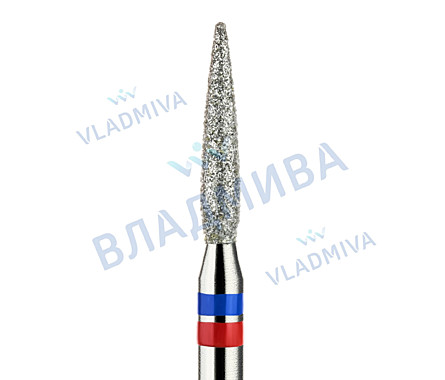 Бор пламя закругленное, ГИБРИД с алмаз. напылением, красно-синее, D: 2,1 мм, L: 10 мм